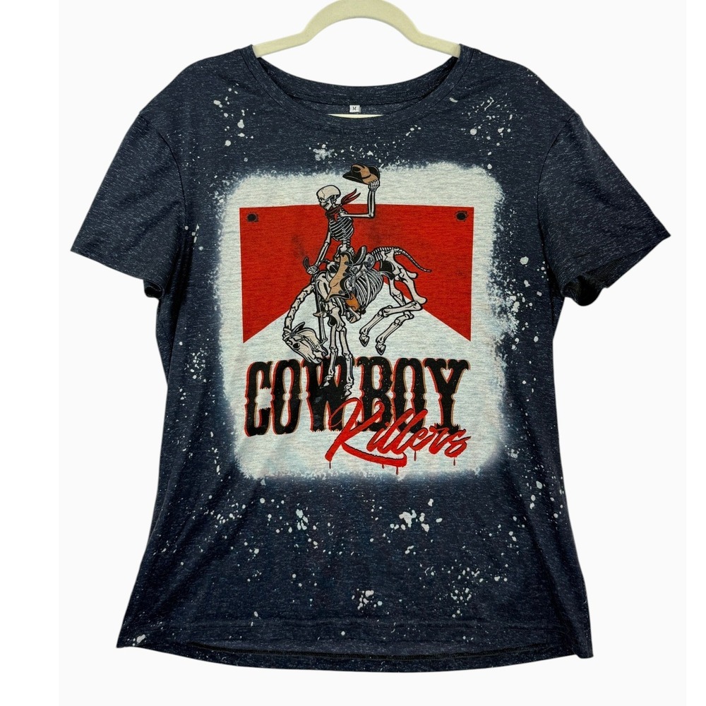 Cowboy Killers Skeleton Western Graphic Tee Black Cotton Blend Size M